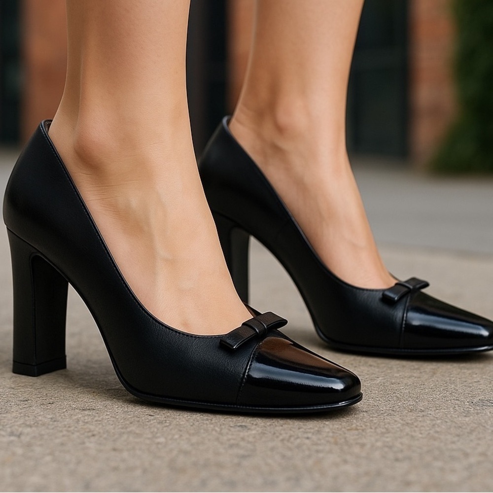 John Bournazos Suede & Patent Leather Black Pumps Made in Greece Women’s size 5